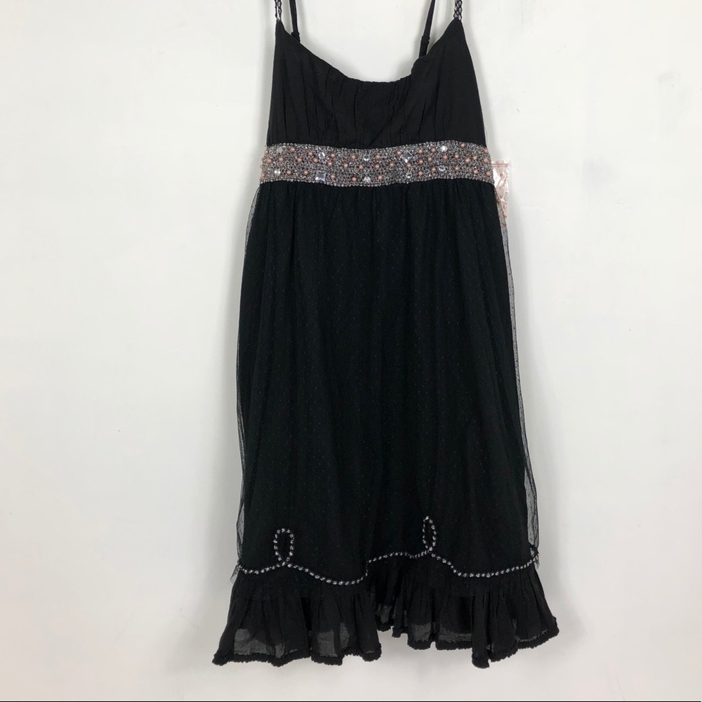 Free People Black Embellished Spaghetti Strap Dress